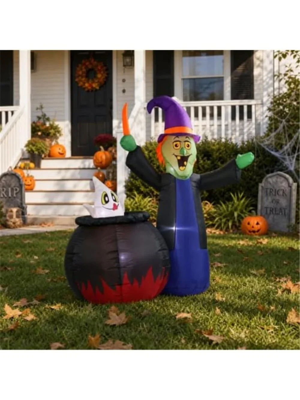 5 FT Pop Up and Down Halloween Inflatable Witch and Cauldron Outdoor Decor